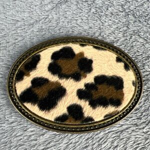 Cheetah Print Oval Unisex Belt Buckles Western Faux Fur Fashion Accessories